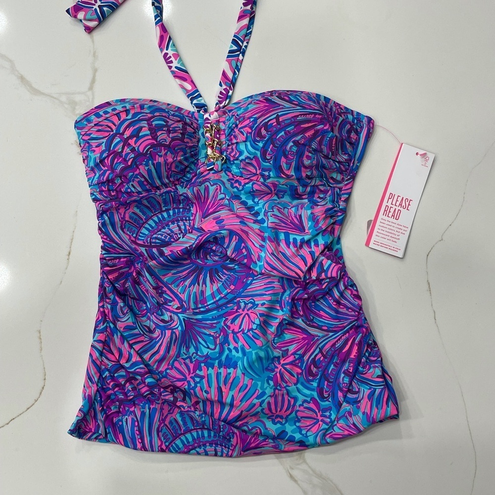 Lilly Pulitzer Albee Halter Tankini Top Turquoise Oasis Size 0 - Picture 8 of 9